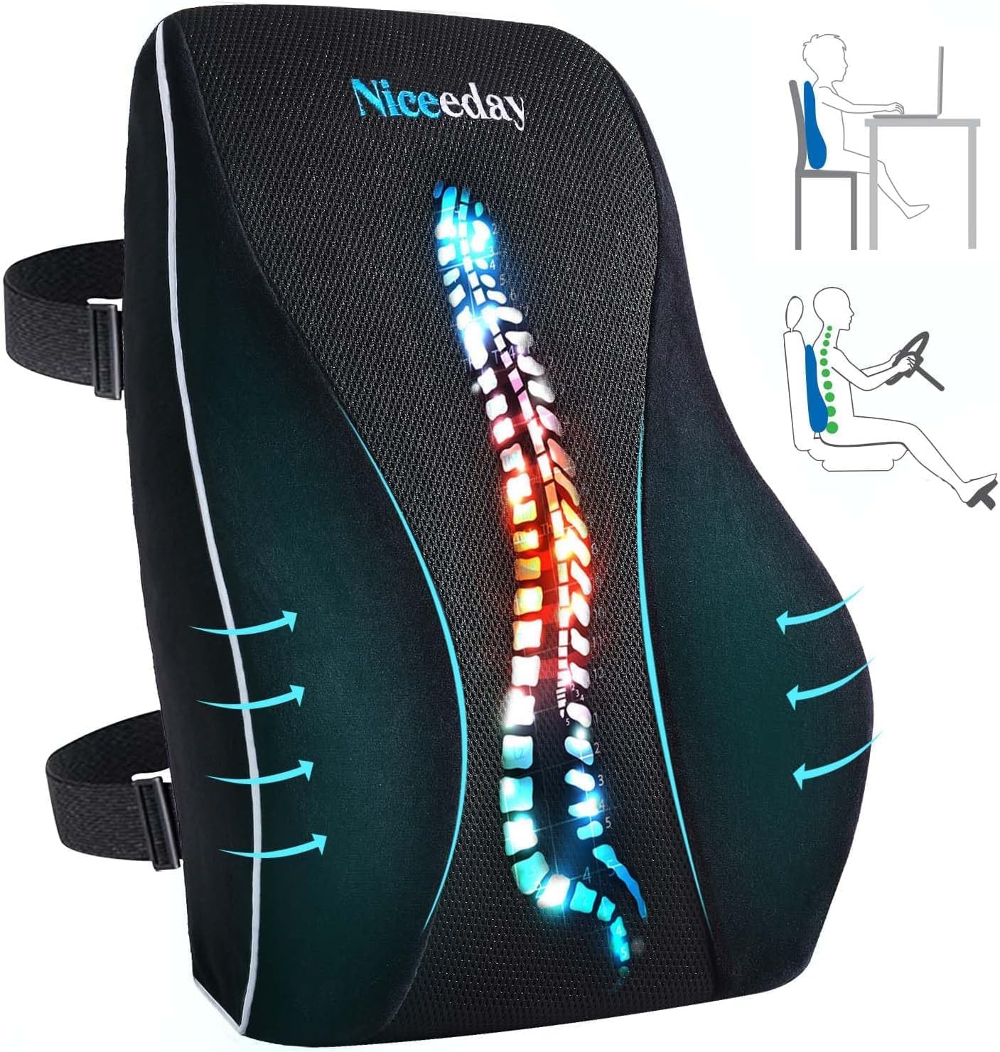 Niceeday Adjustable Lumbar Support Pillow Office Car